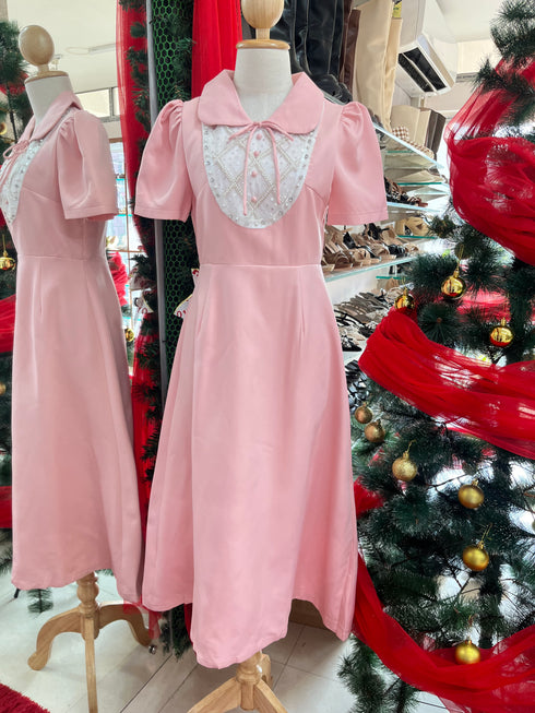 ORANGE JUICE Peter Pan Collar Puff Sleeves Mid Length Dress